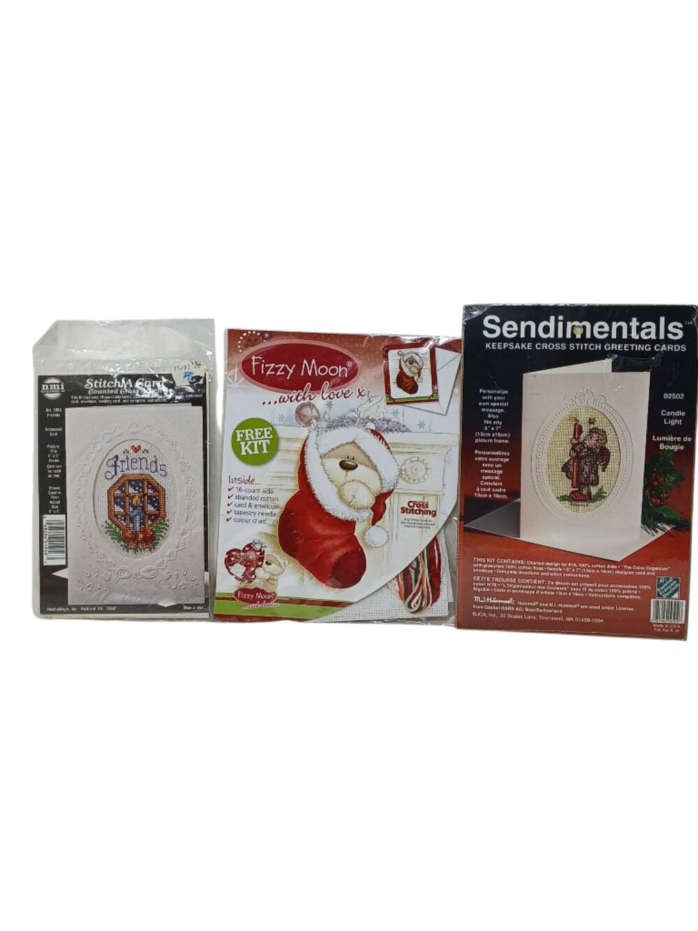 3 Cross Stitch Card Kits - NeedleMagic Fizzy Moon & Sendimentals #D-27